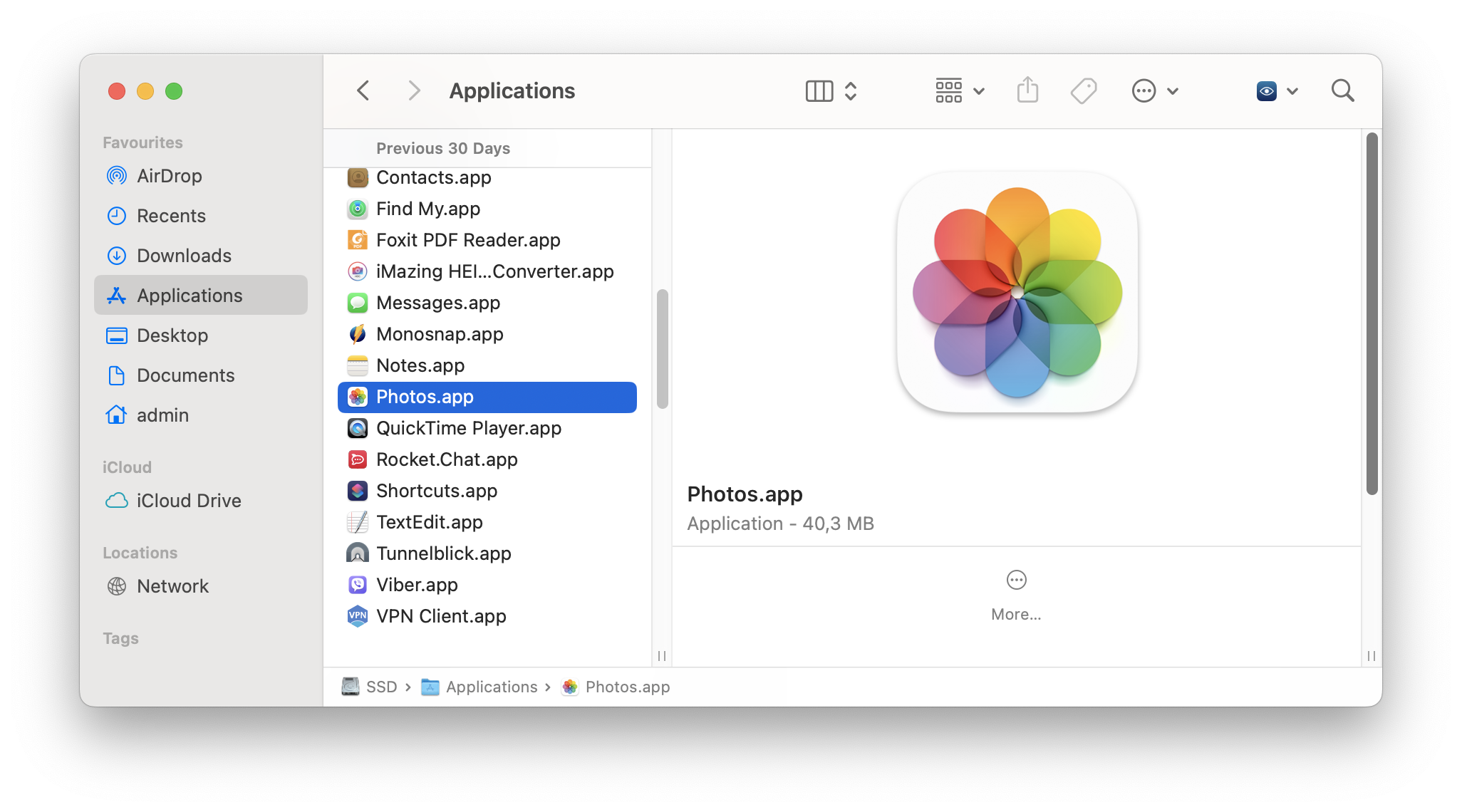 Finder window showing the Photos app