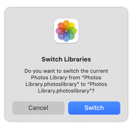 Swith Photos Library popup