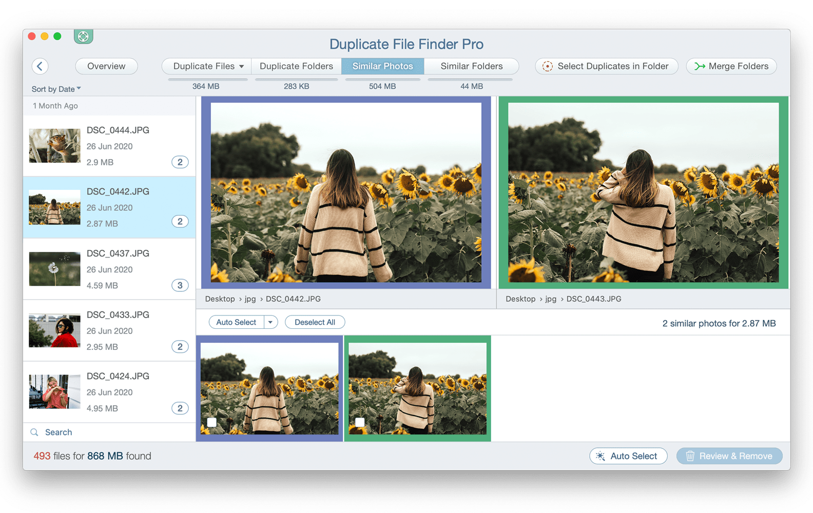 Duplicate File Finder showing Similar Photos tab