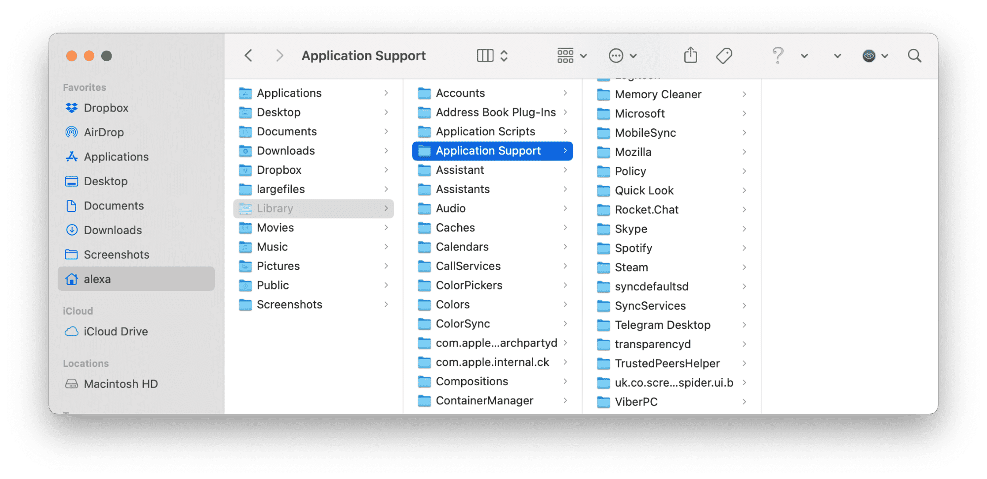 applications support files in Library folder