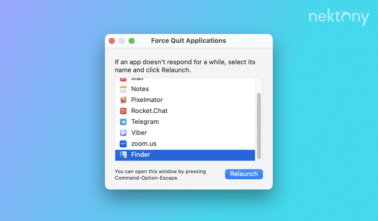 Force Quit Applications window