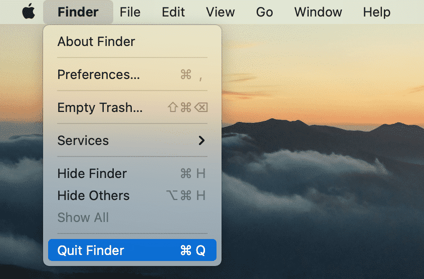 quit Finder on Mac command