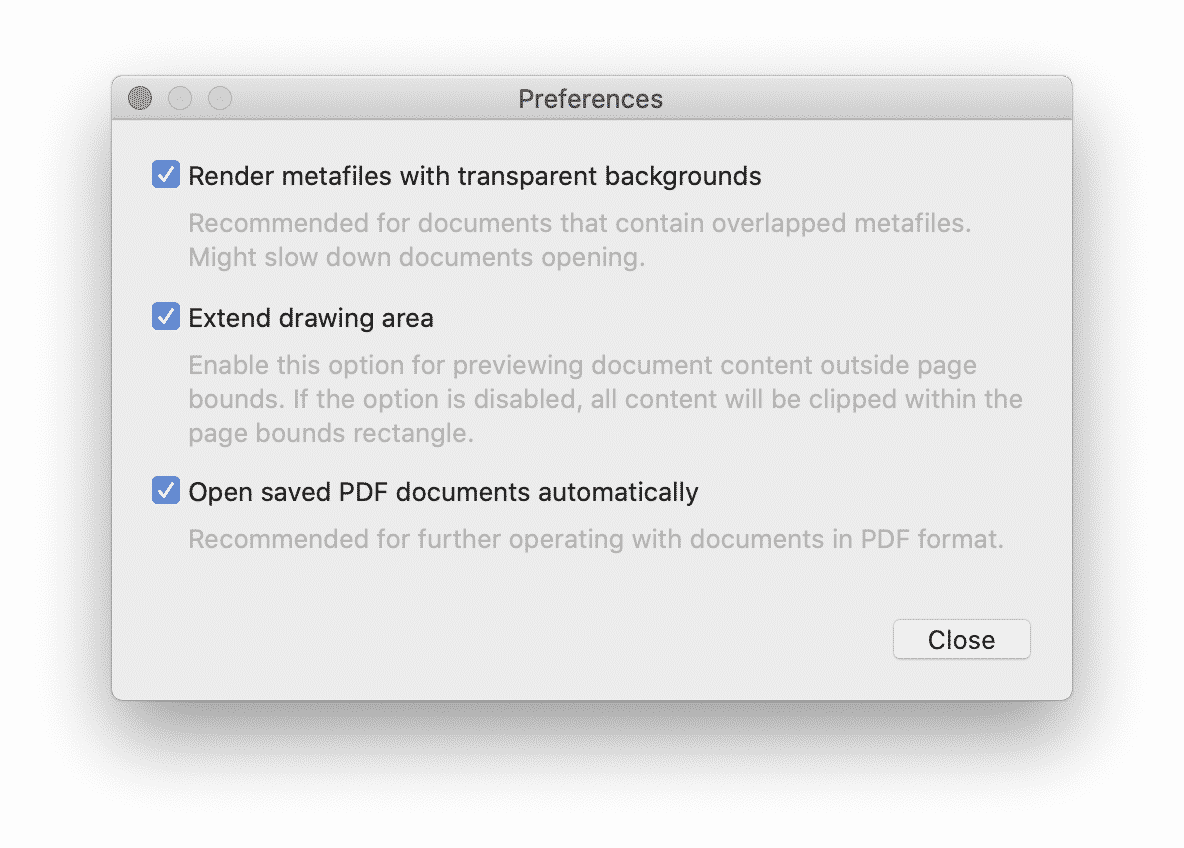 VSD Viewer for Mac Preferences