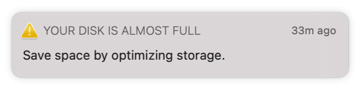 Mac system notification Your disk is almost full