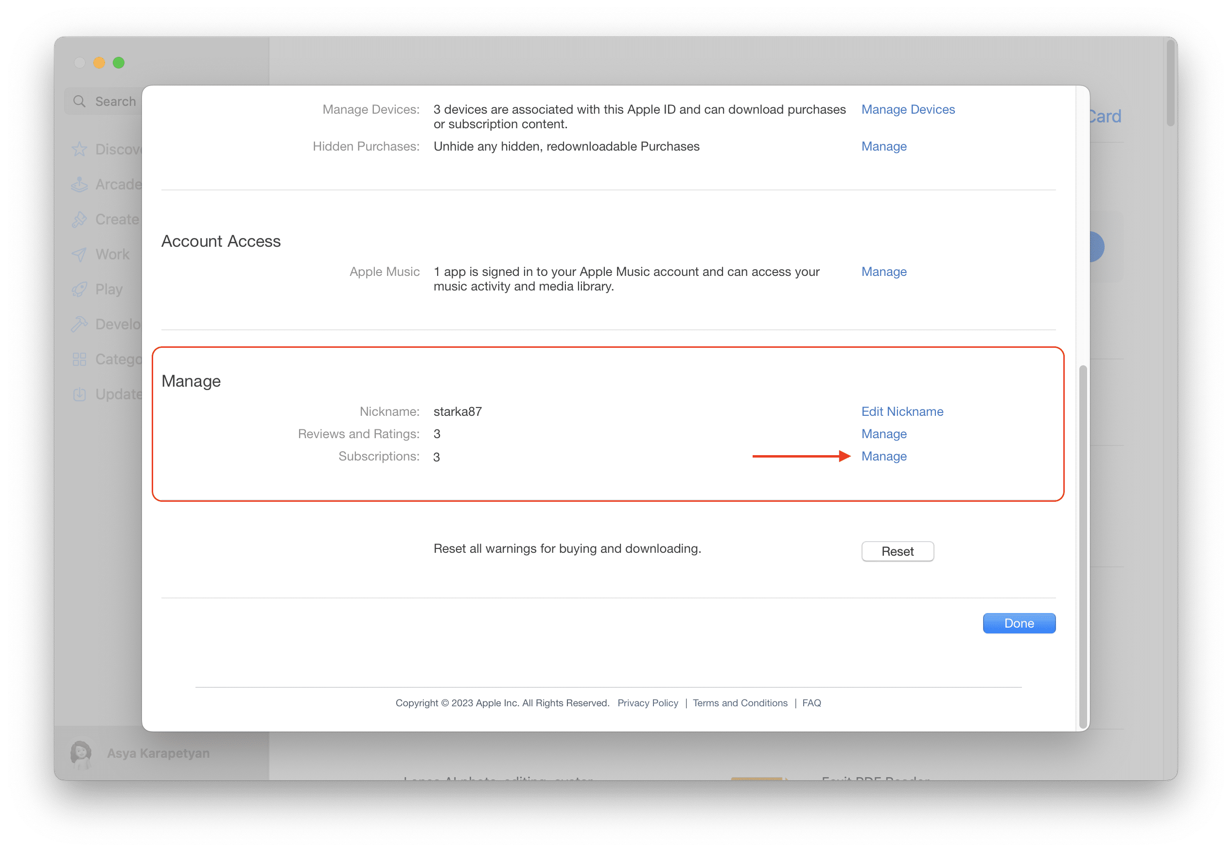 App Store window showing the subscription details