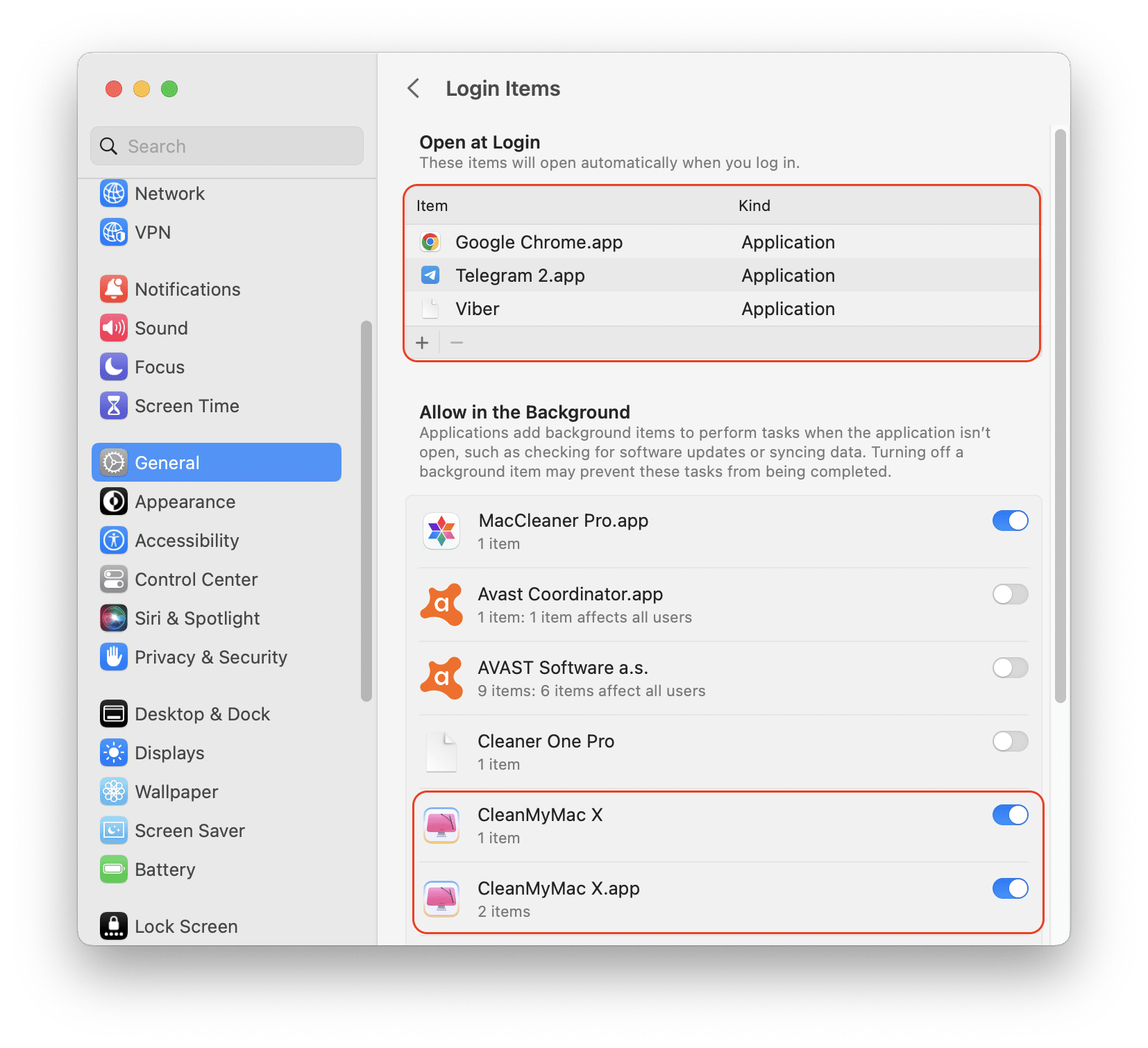 System Settings showing CleanMyMac