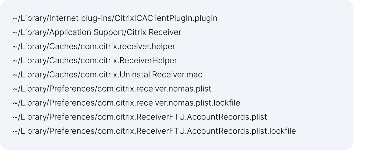 List of Citrix files in the Librray folder