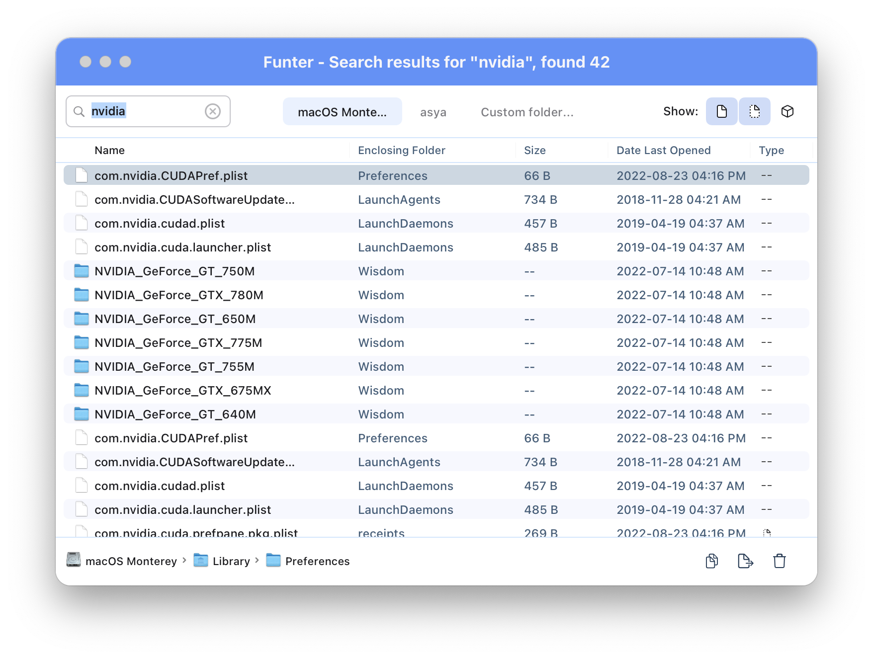 Find hidden CUDA files using Funter application