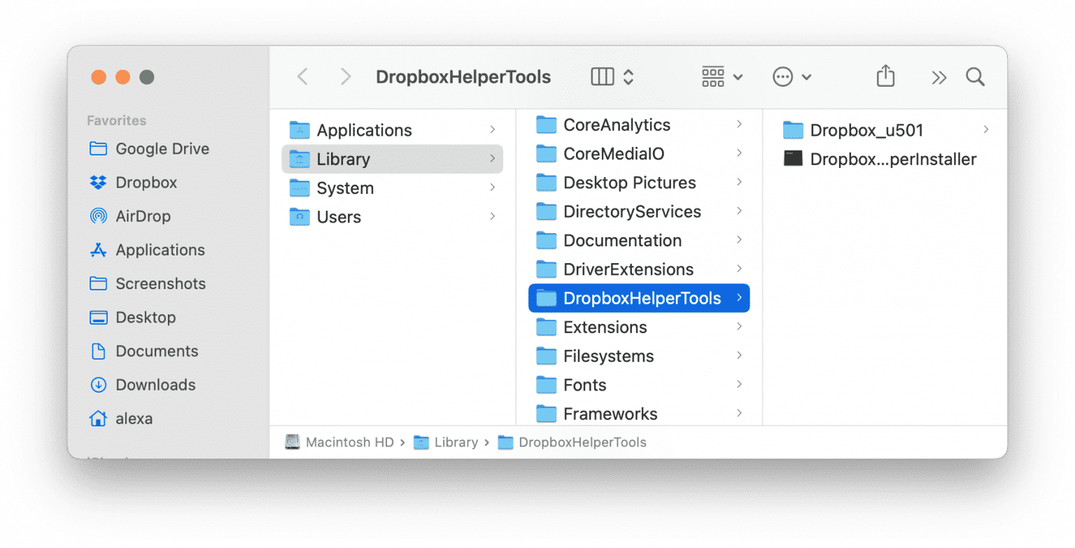 uninstall dropbox mac plugins in use