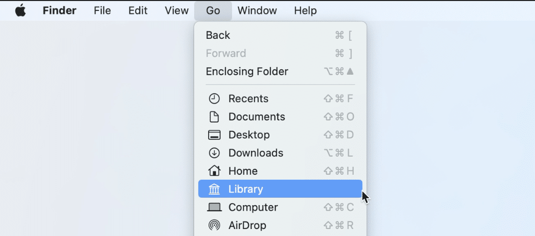 Finder menu