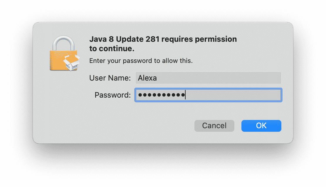 popup requiring permission to continue with Java