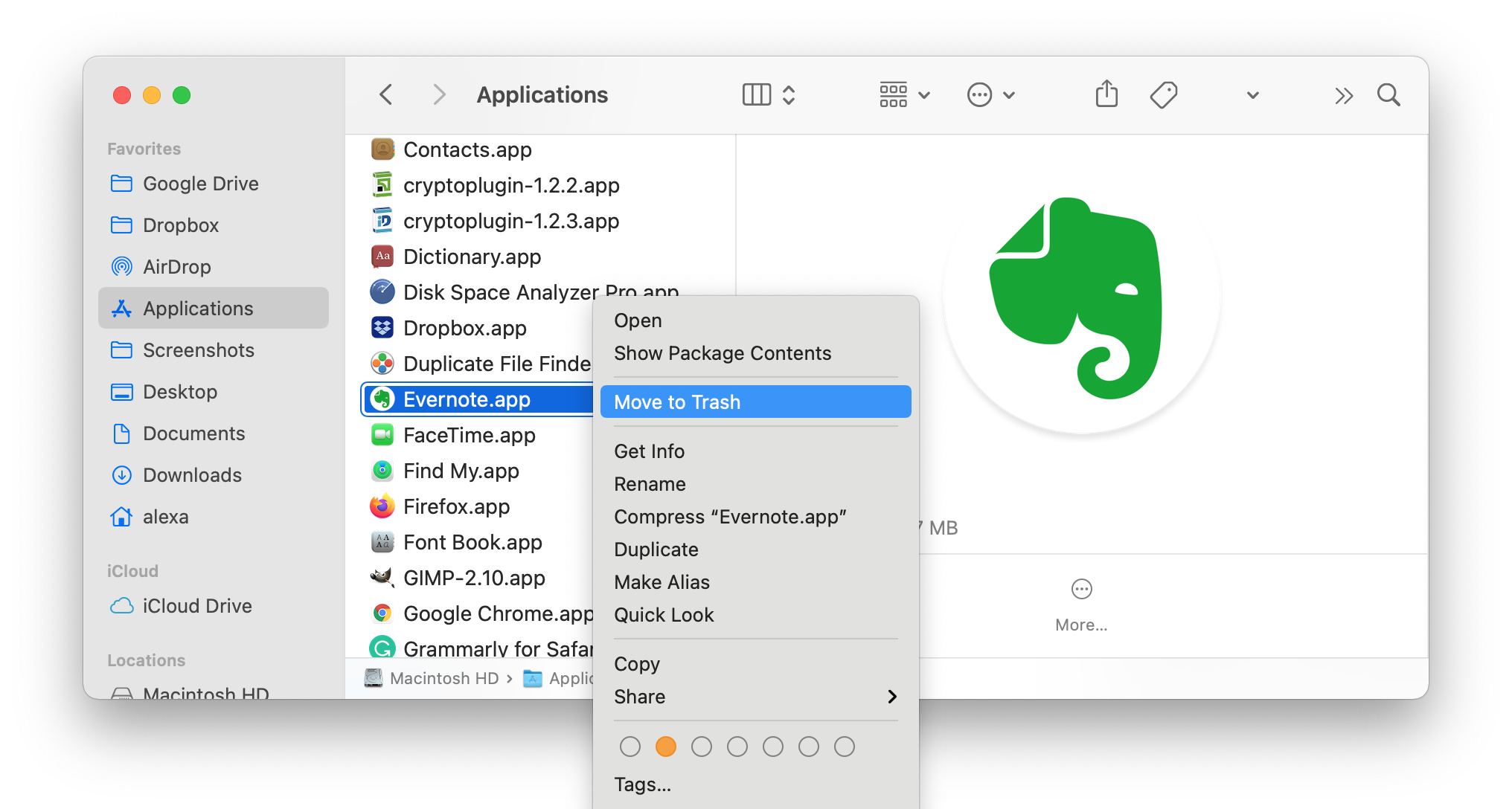 Evernote in the Applications folder