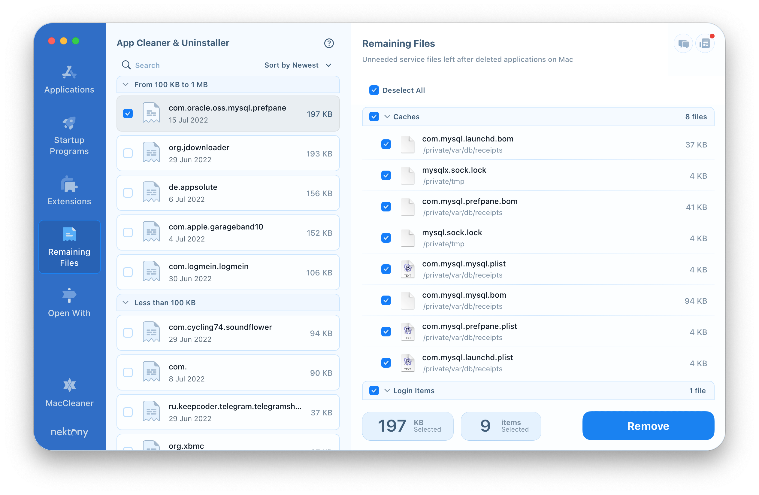 MySQL remaining files