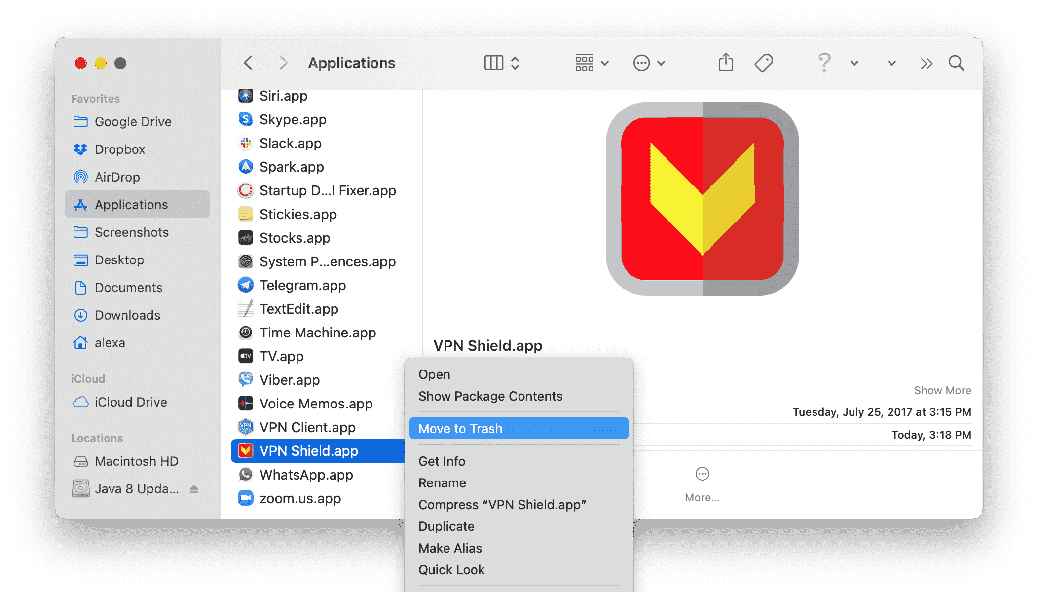  VPN Shield app in the Applications folder