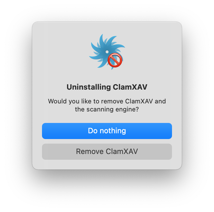 uninstalling ClamXAV window