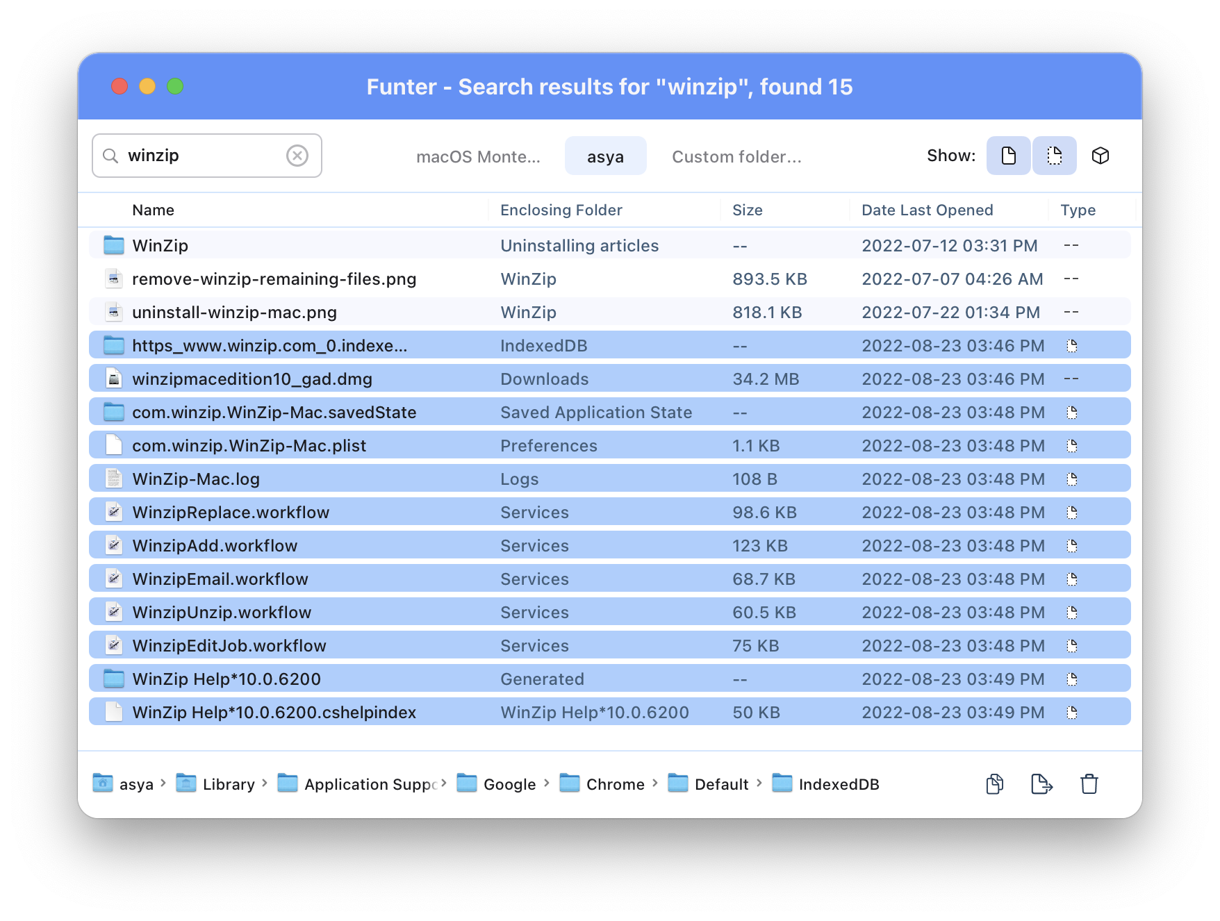 Find and remove all file associated with Winzip