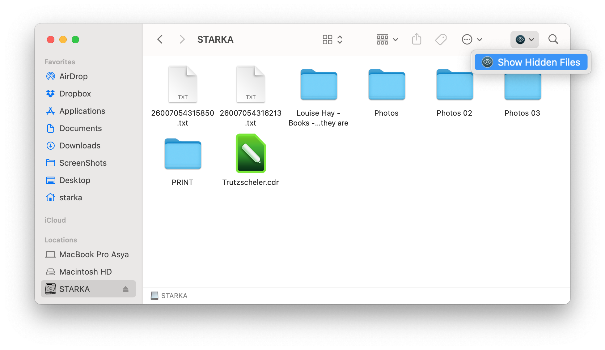 Finder with Funter option to show hidden files