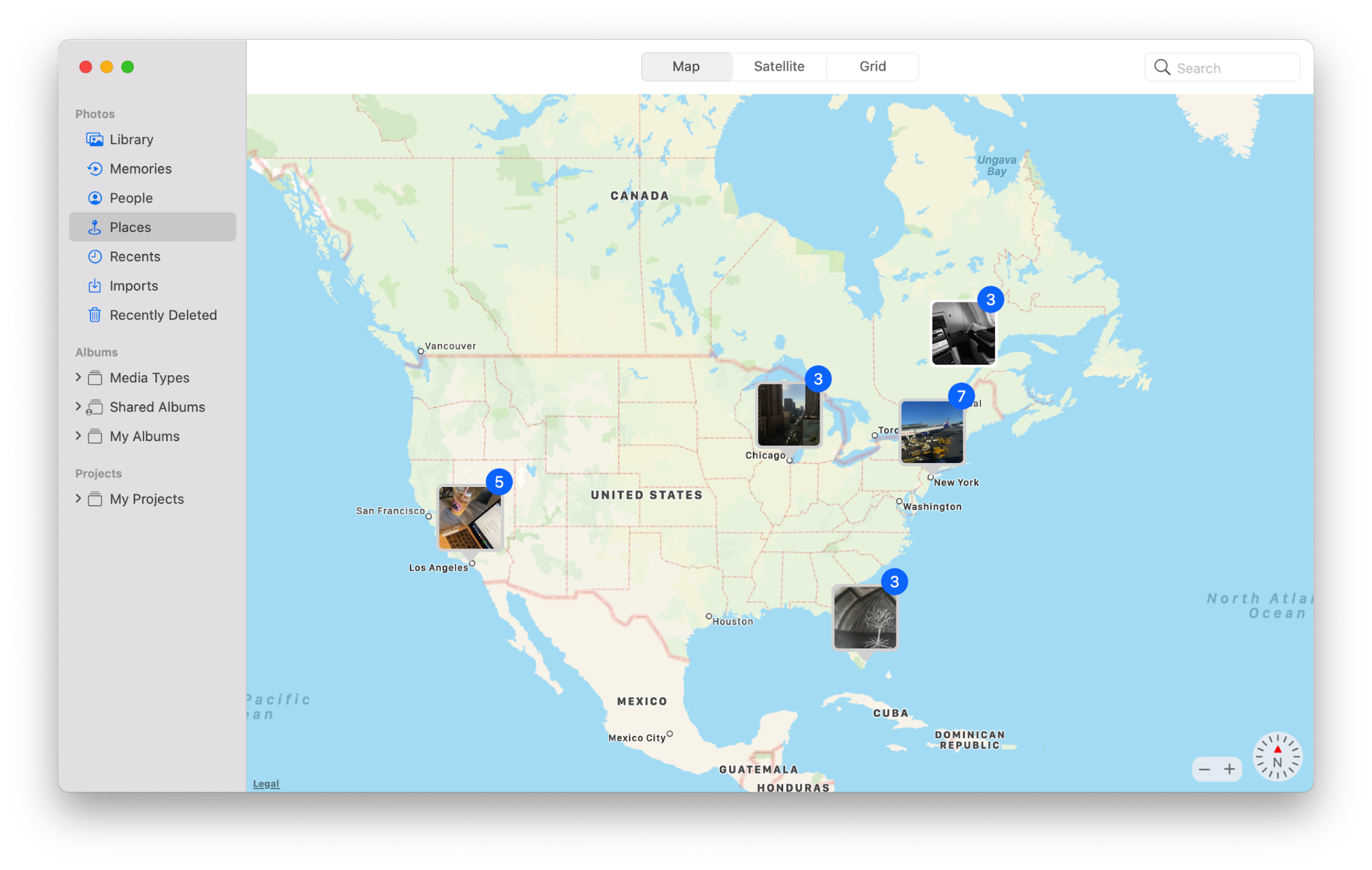 The grouping of photos by places in apple photo library