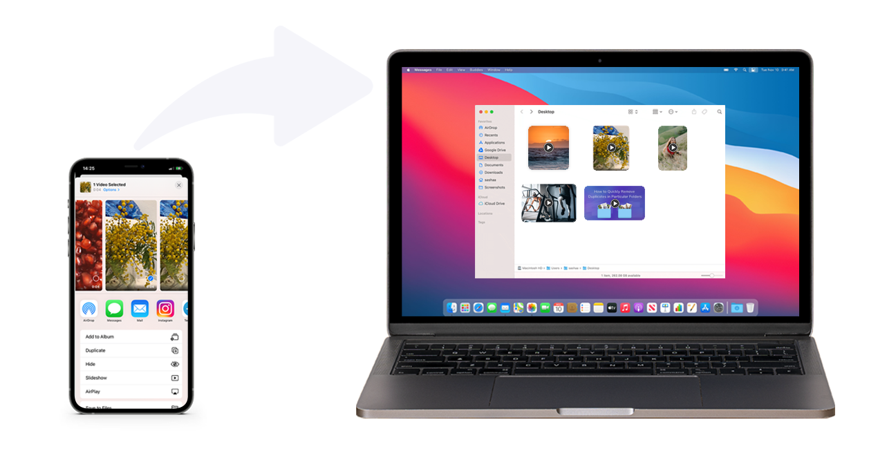 picture showing tranferring videos from iPhone to MacBook