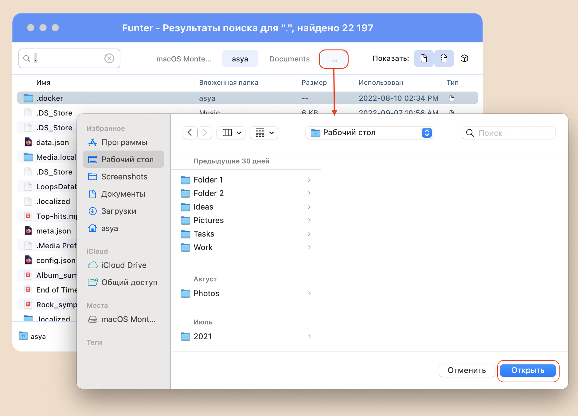 Окно приложения Funter - поиск файлов на внешнем диске