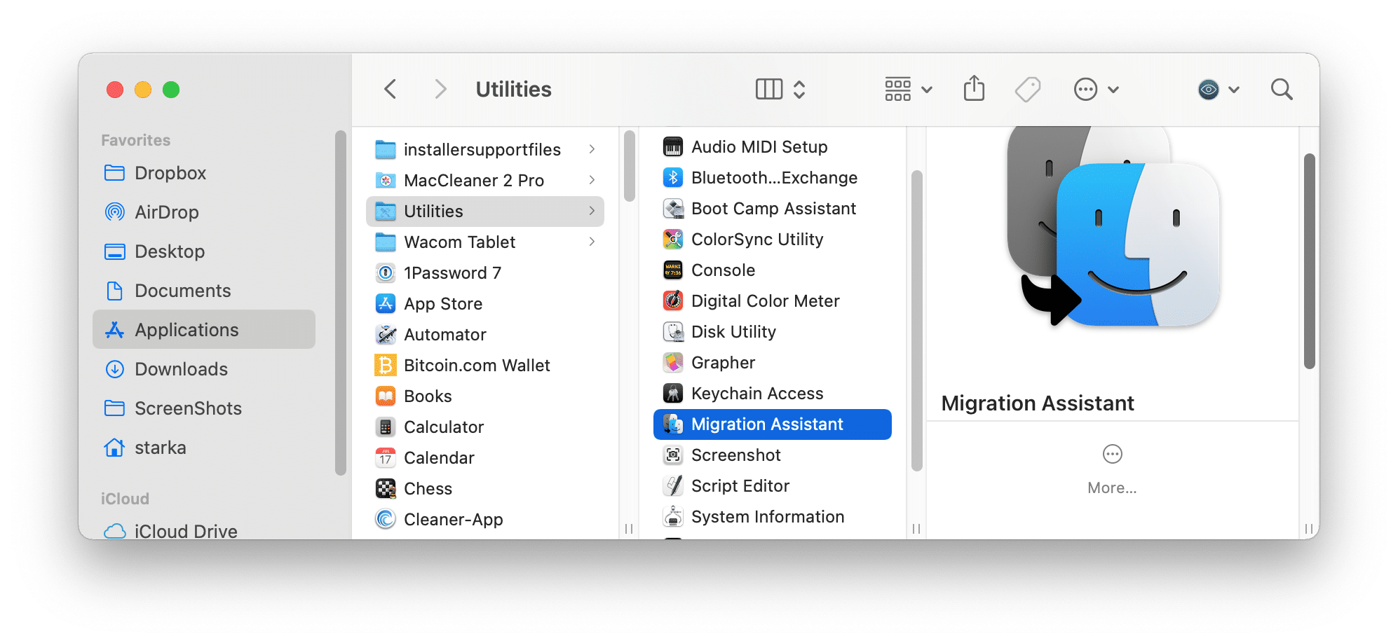 Migration assistant in the Applications folder