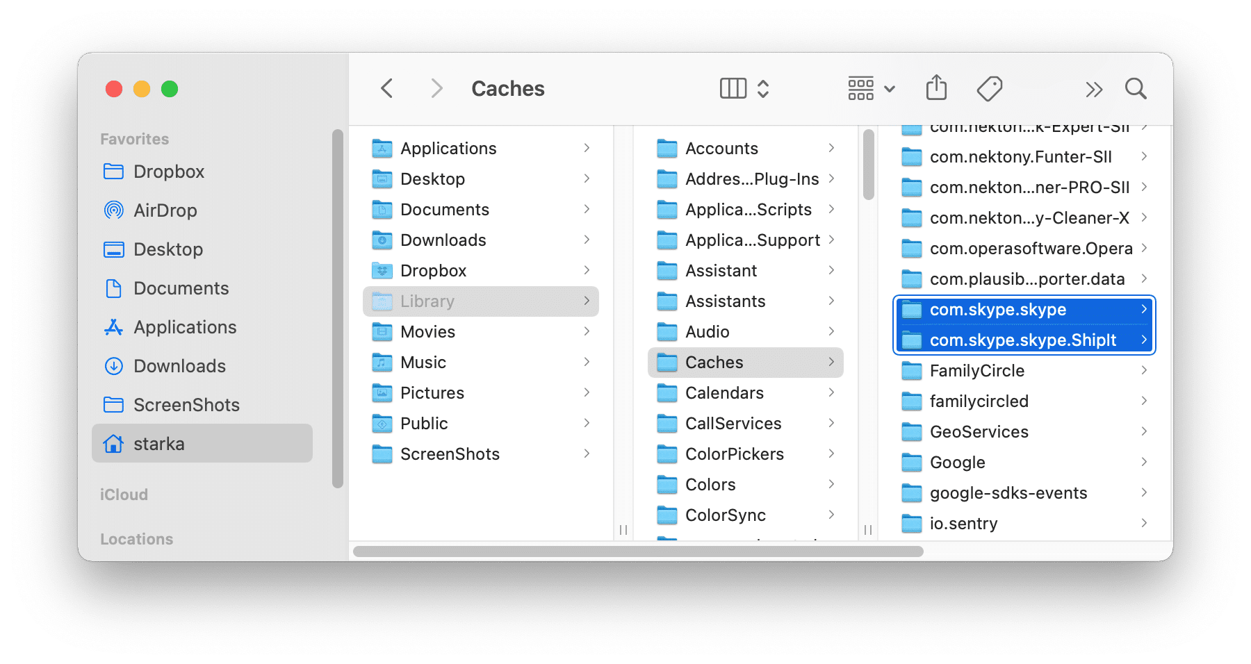 Library folder showing Skype's caches