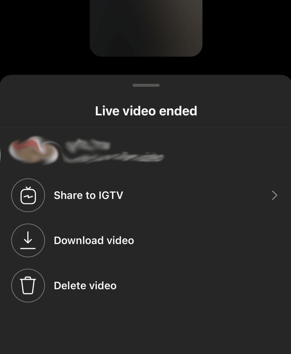 Instagram Live video ended window