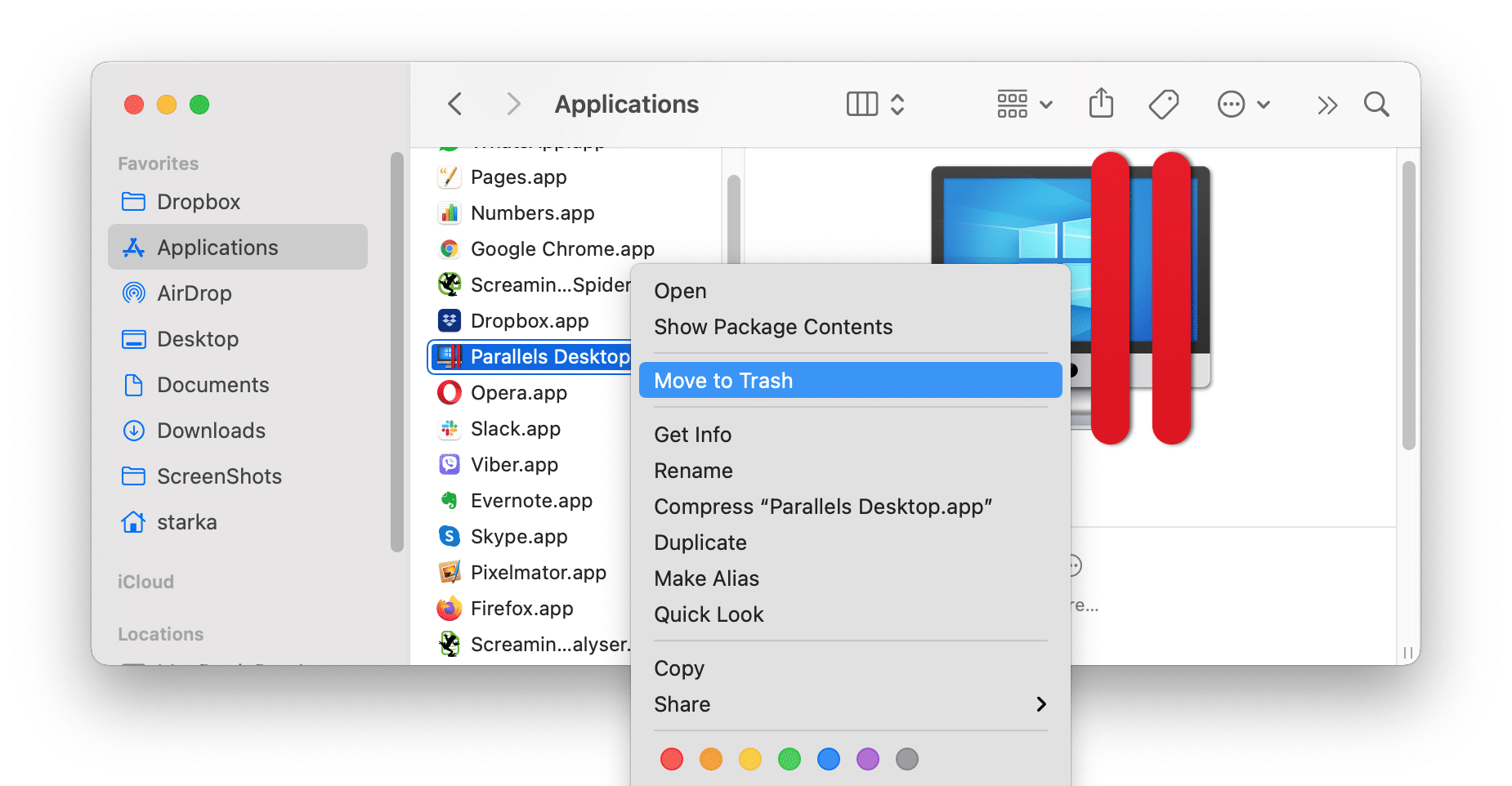 how to delete parallels from mac