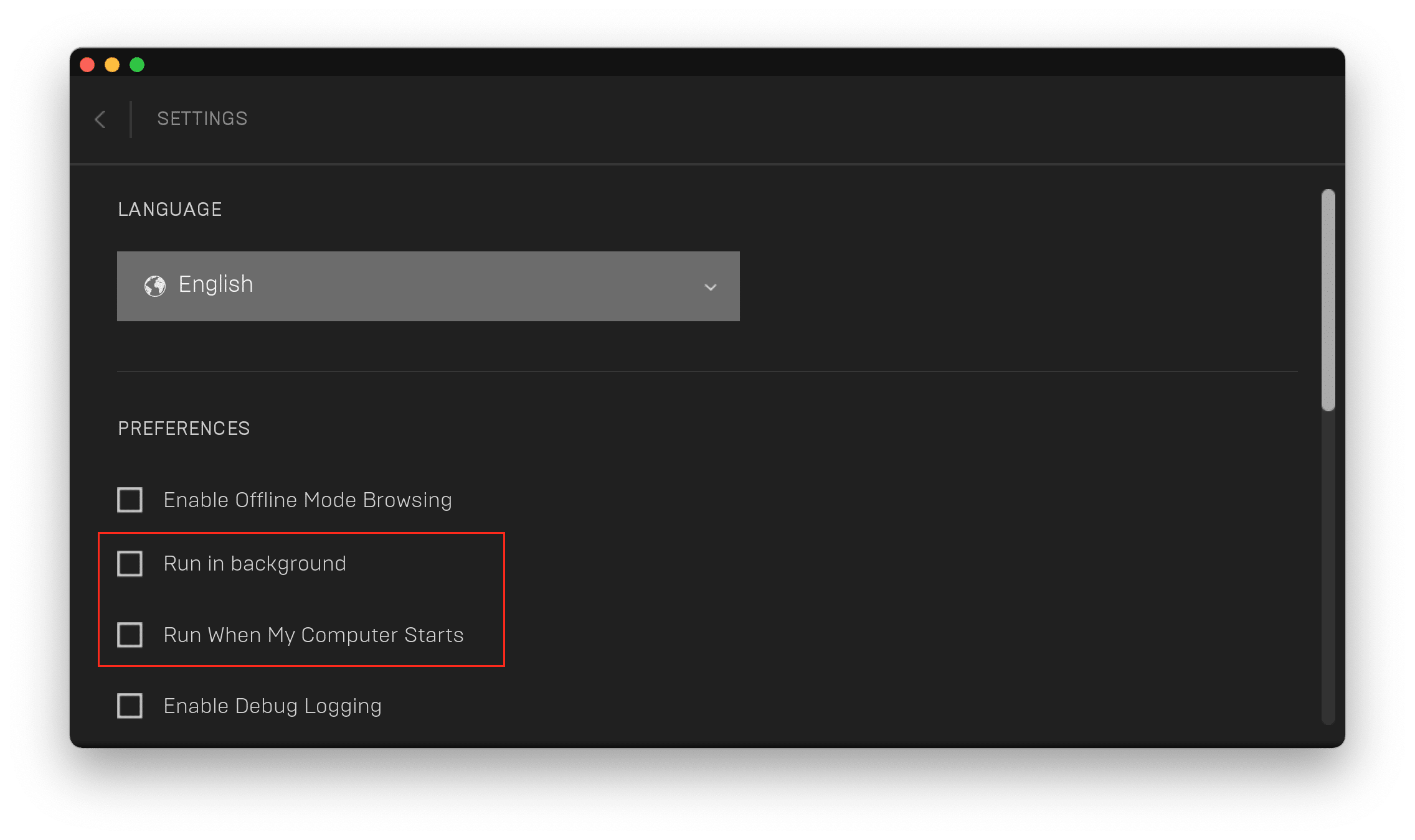 Epic Games Launcher settings showing where to stop autorun
