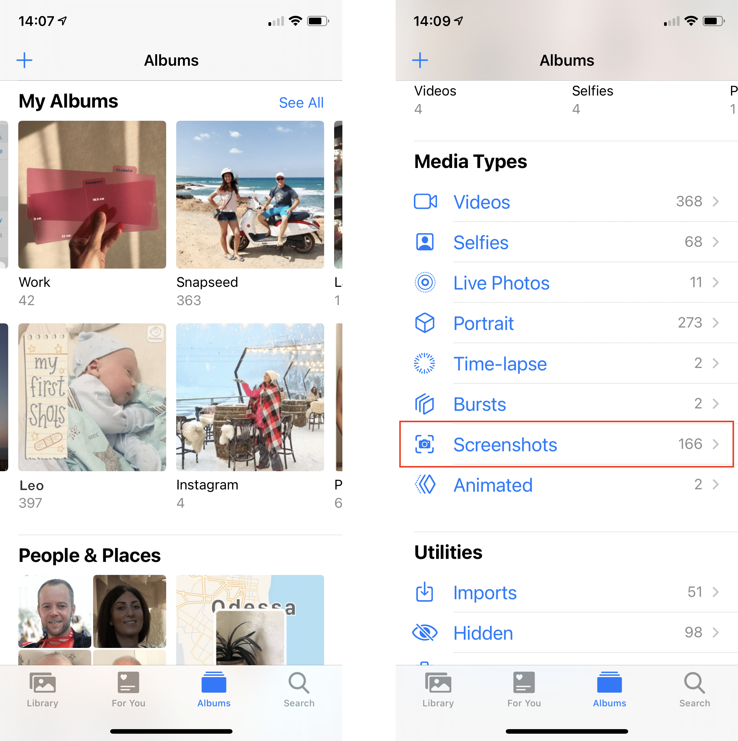 iPhone screens showing Photos albums