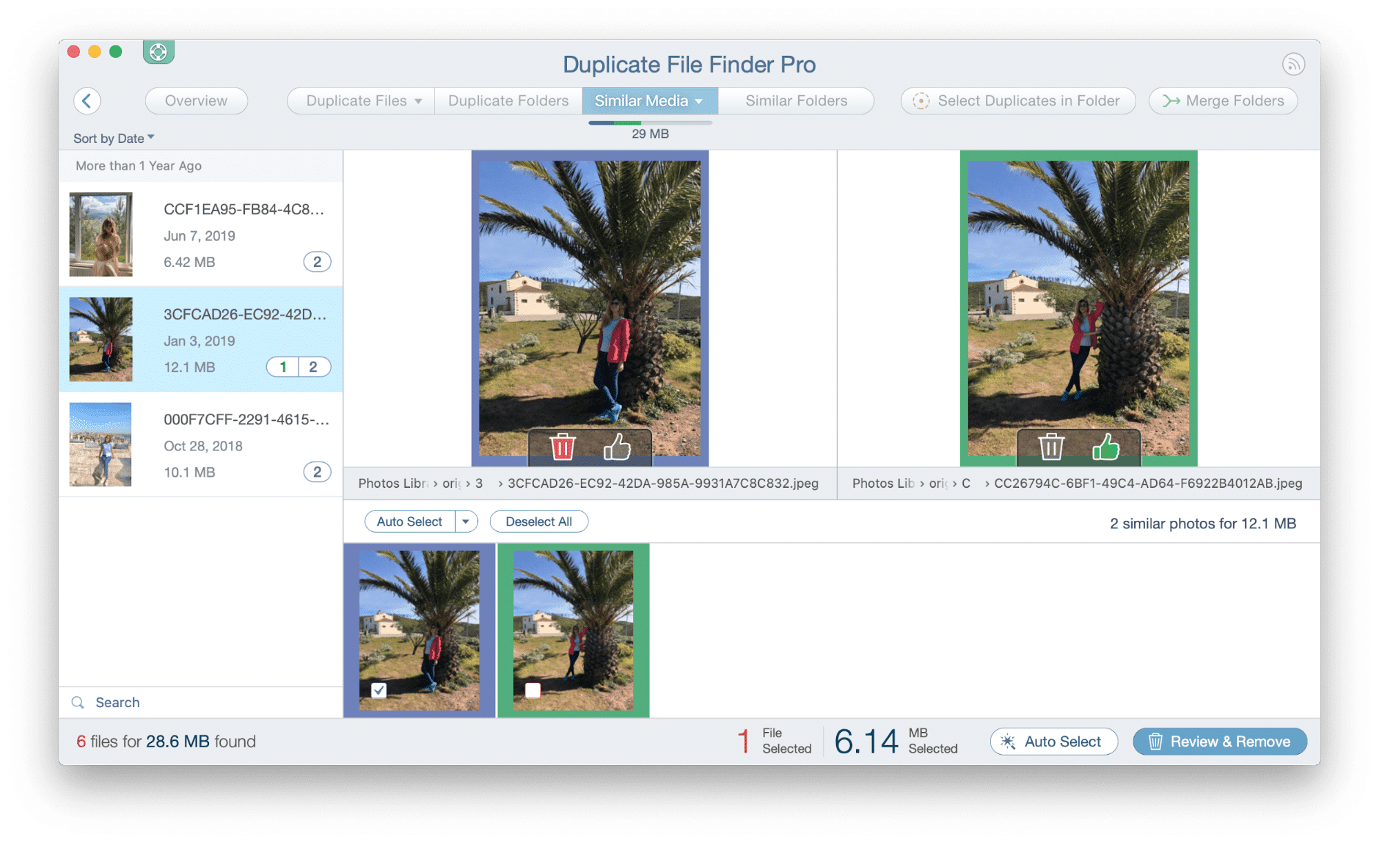 duplicate file finder-similar photos tab