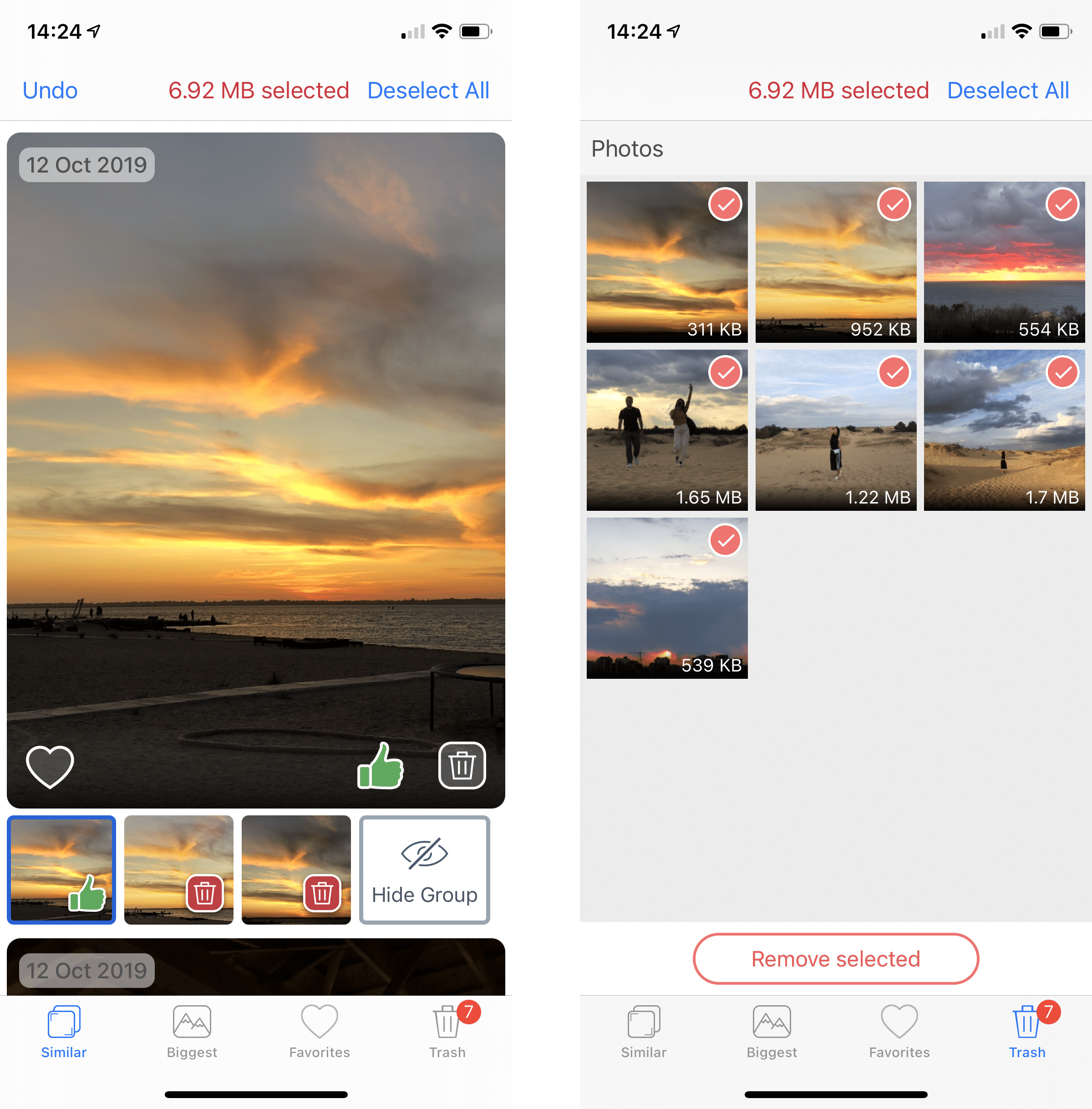 Phone Cleaner app showing how to delete duplicate photos