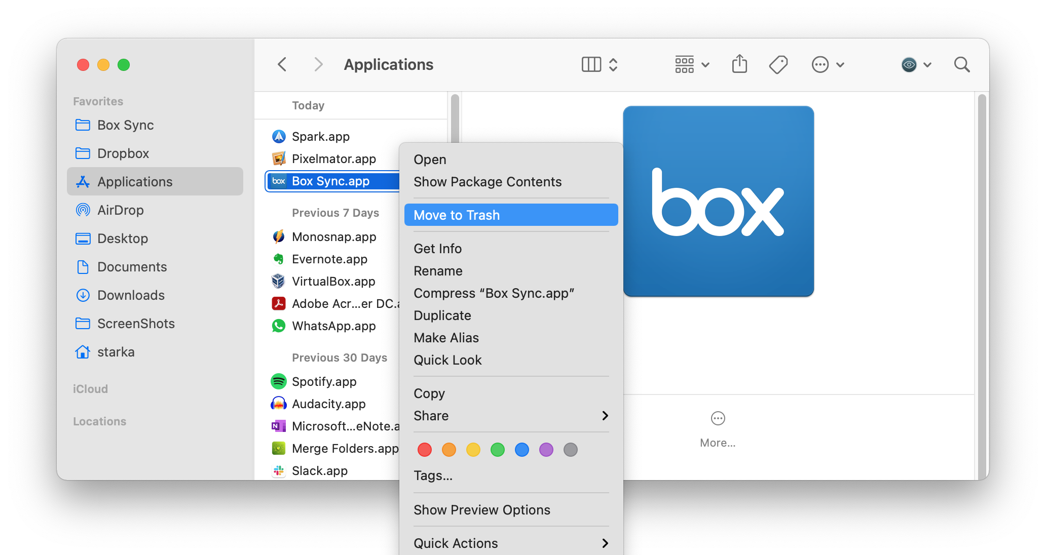Removing Box Sync from the Applications folder
