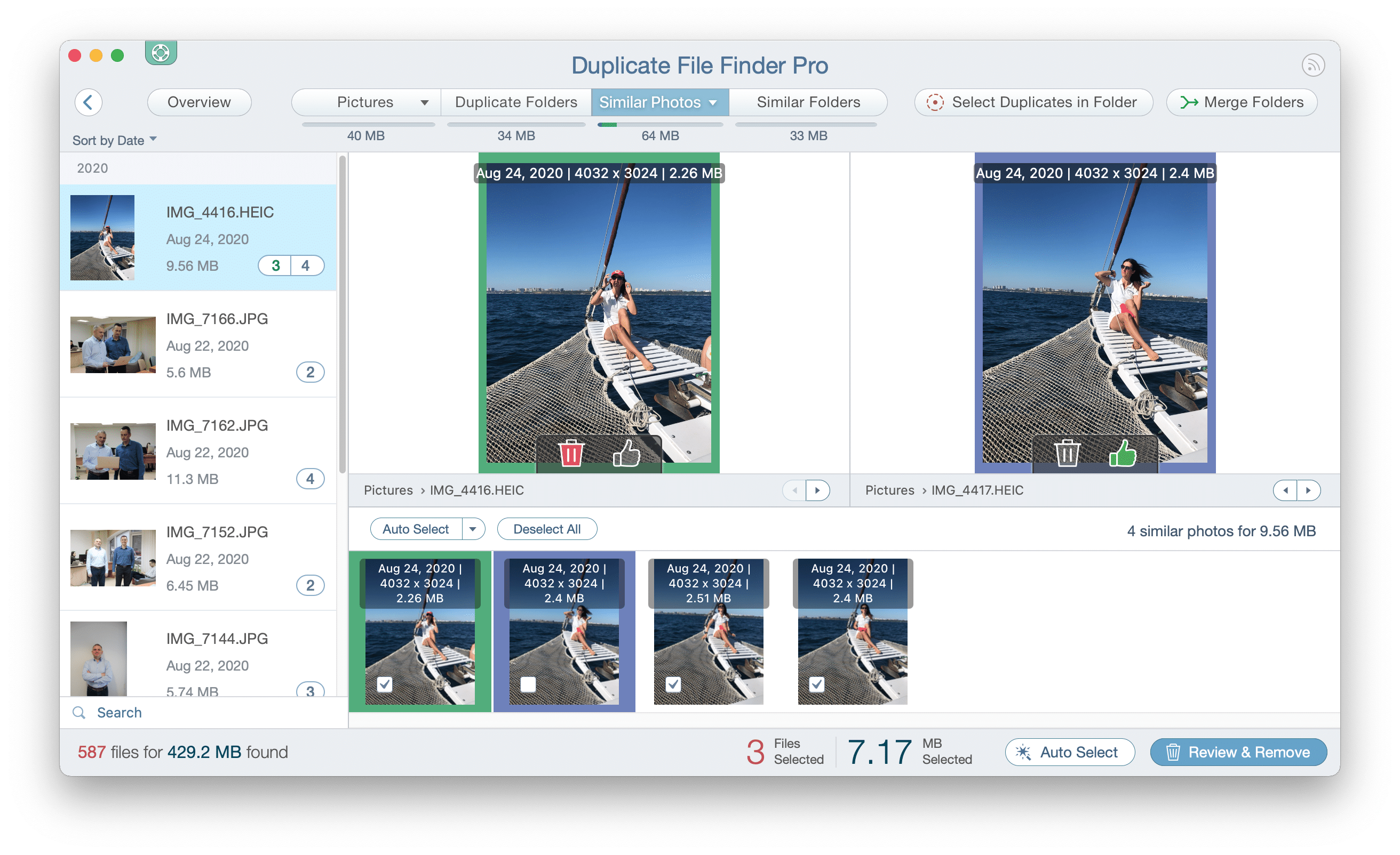 Duplicate File Finder showing similar photos