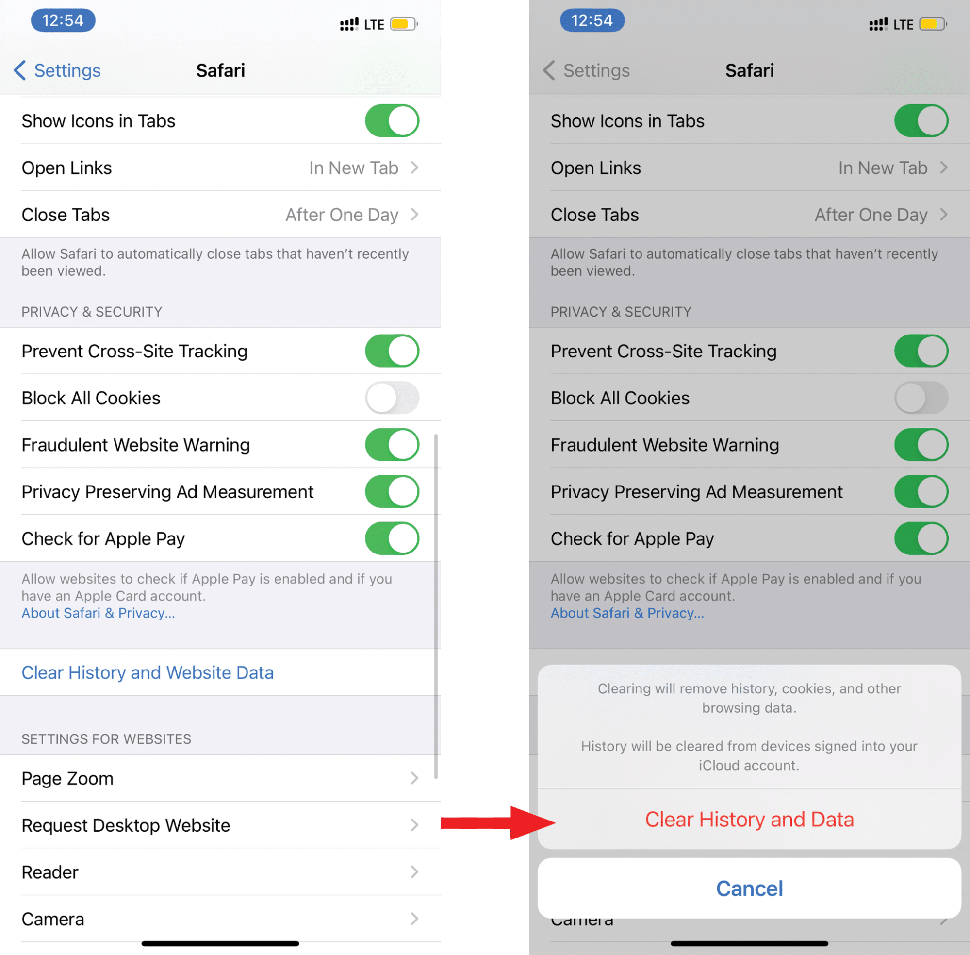 Settings window showing steps to clear cache