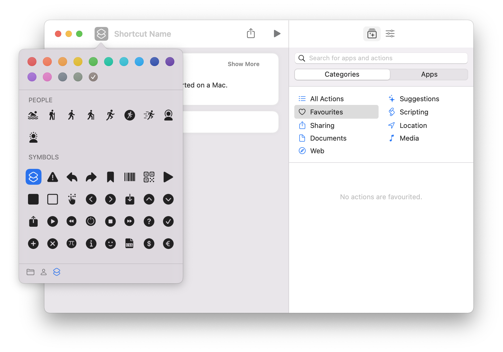  Shortcuts application window on macOS Monterey
