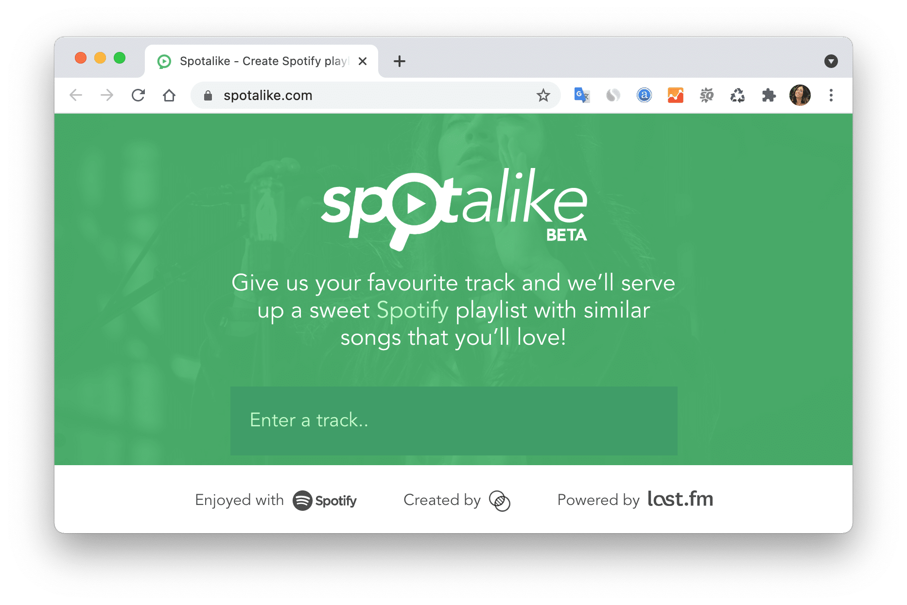 Spotalike similar music finder page