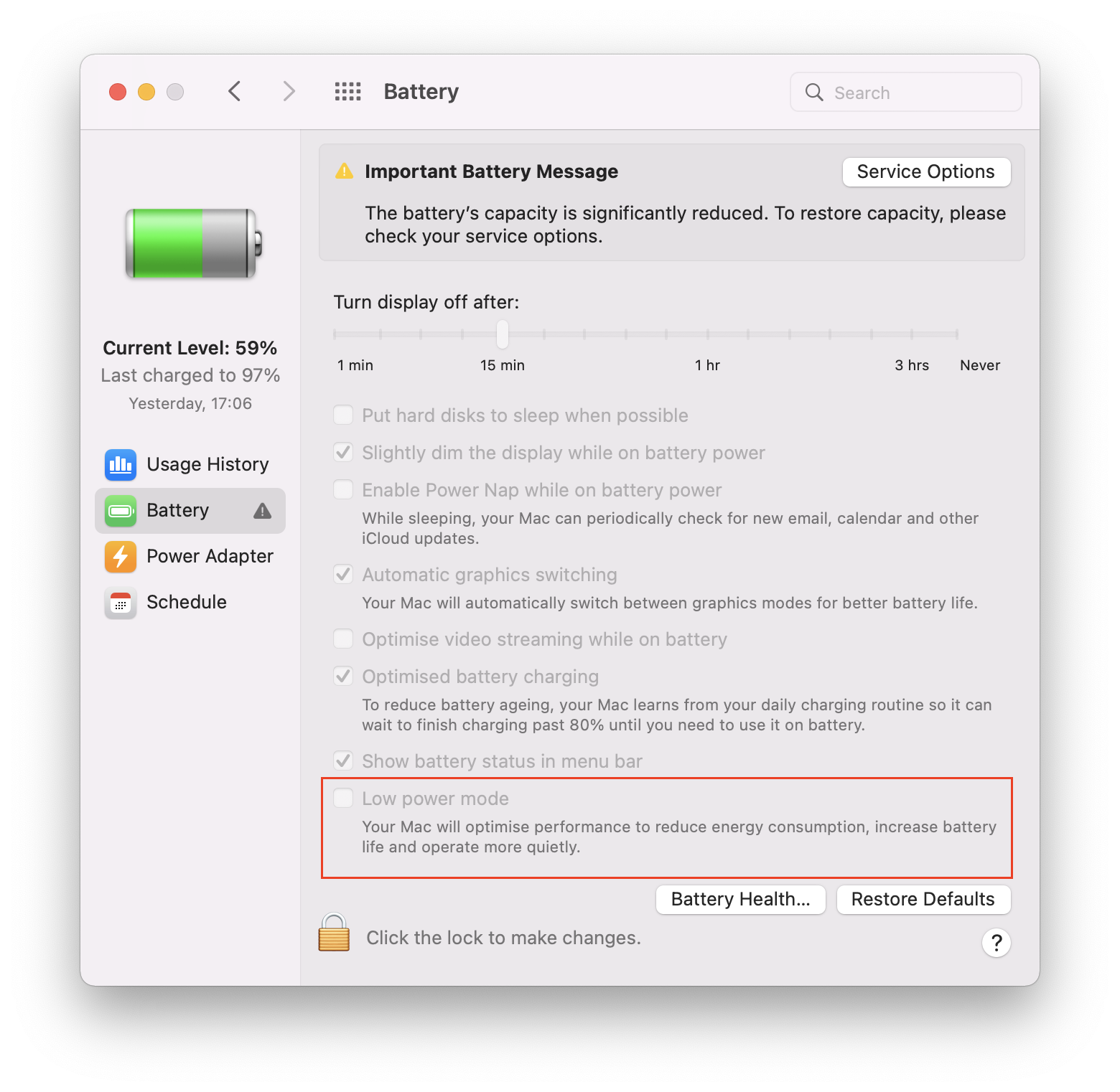 Low power mode option in Monterey macOS