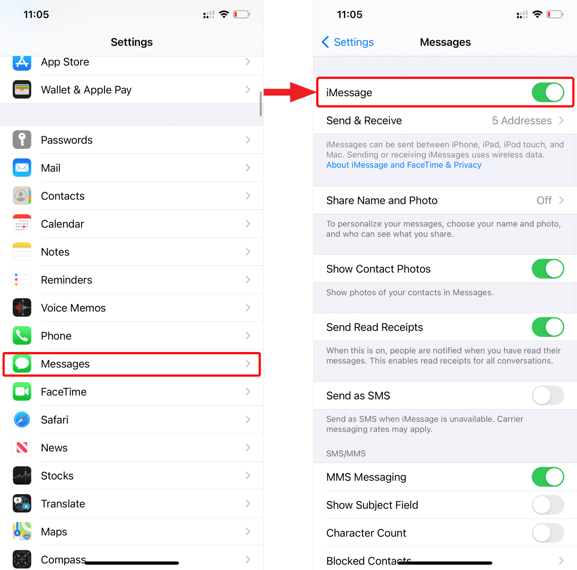 Steps on how to Enable iMessage