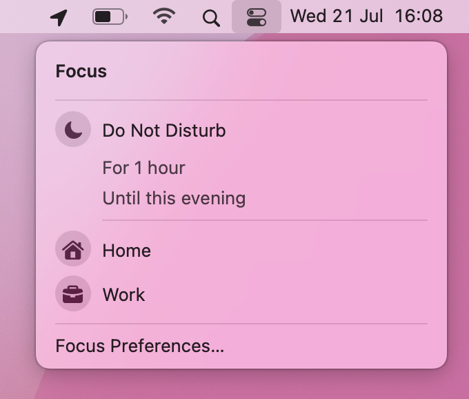 focus option macOS Monterey