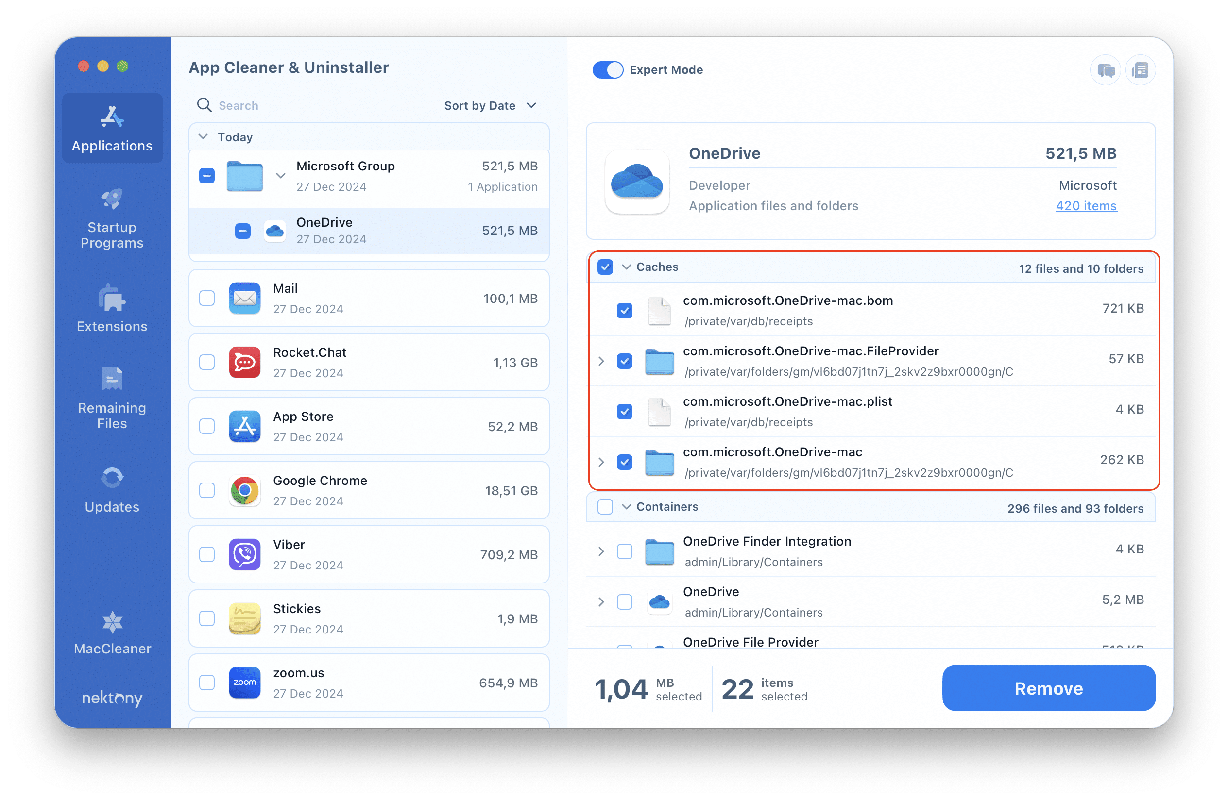 OneDrive cache files