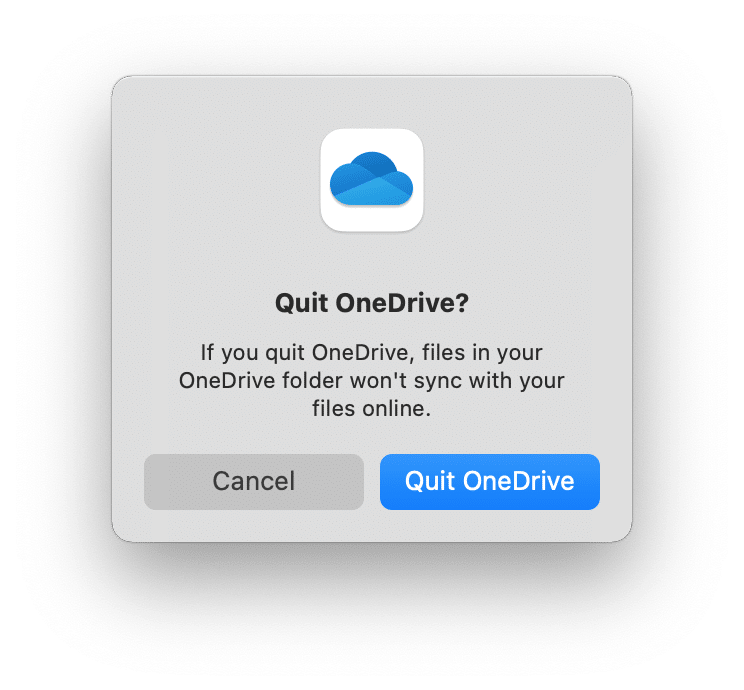popup message asking to quit OneDrive