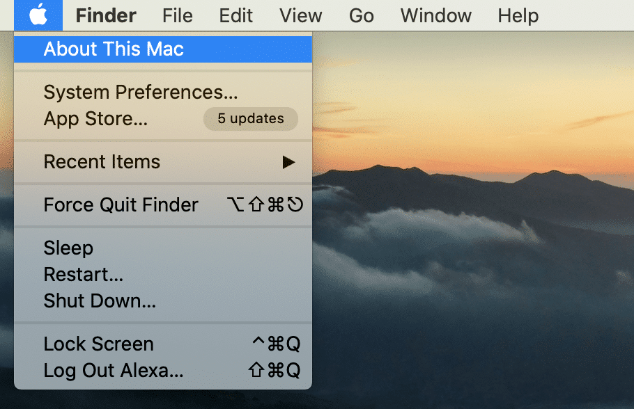 menu window About this Mac option selected