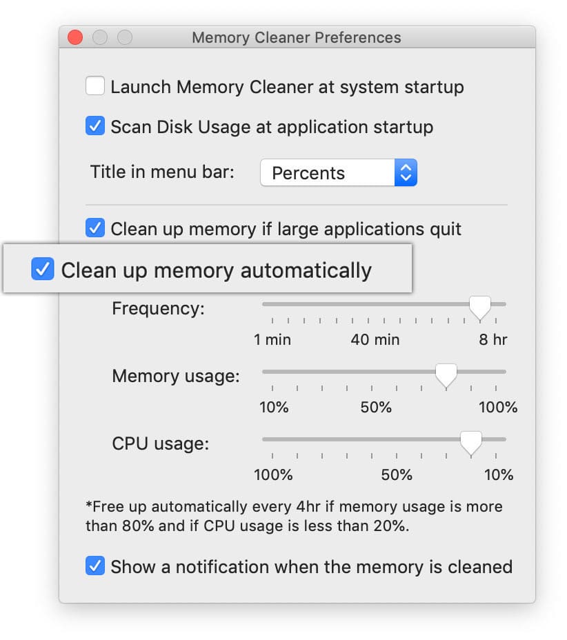 auto memory cleanup