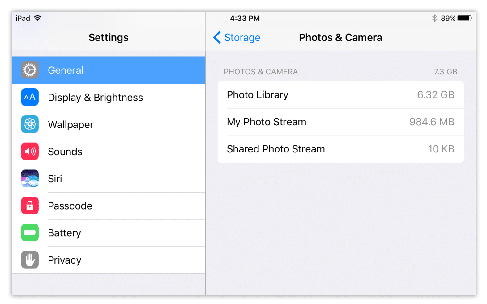 storage usage on iPad