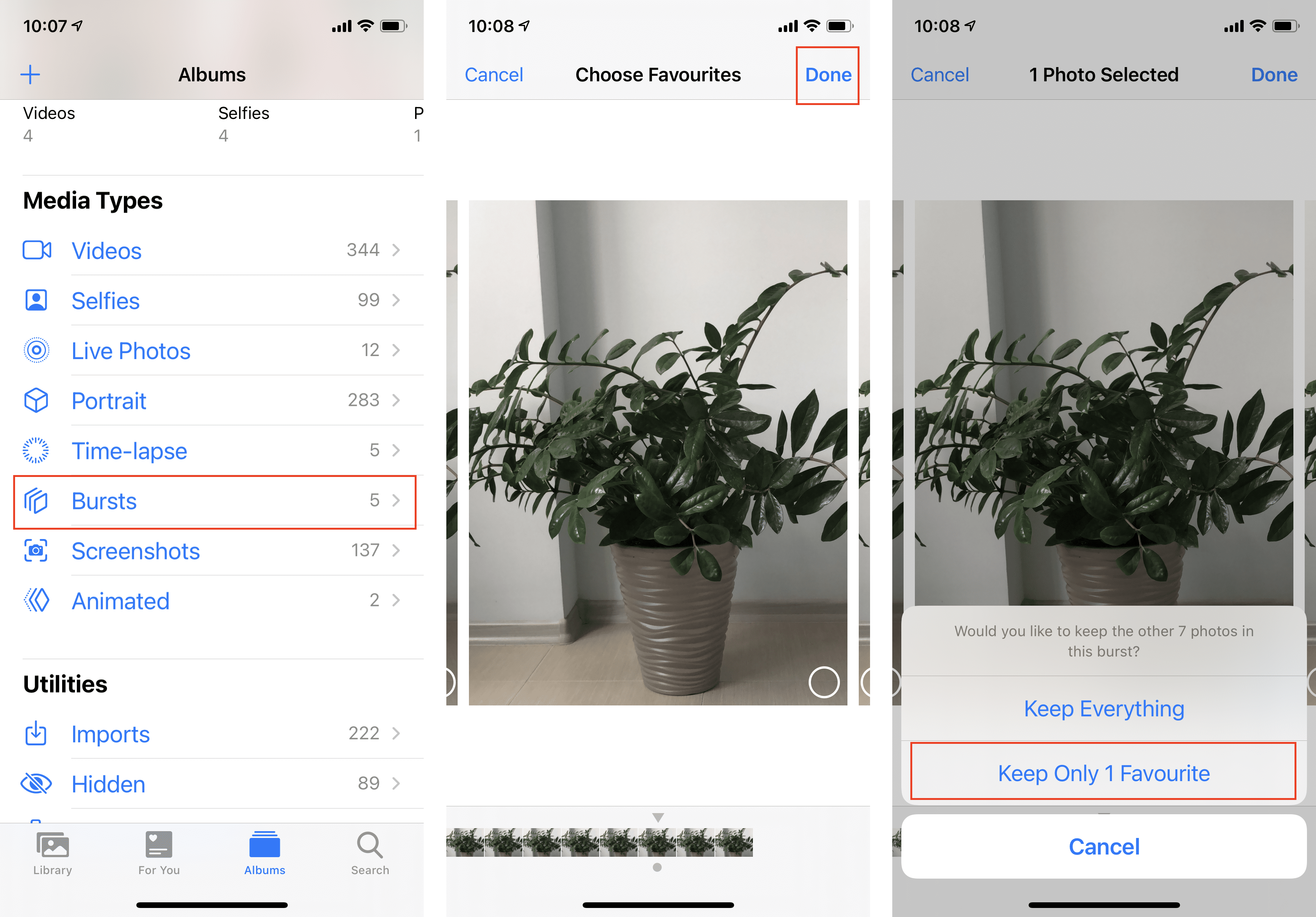 removing burst photos on iPhone