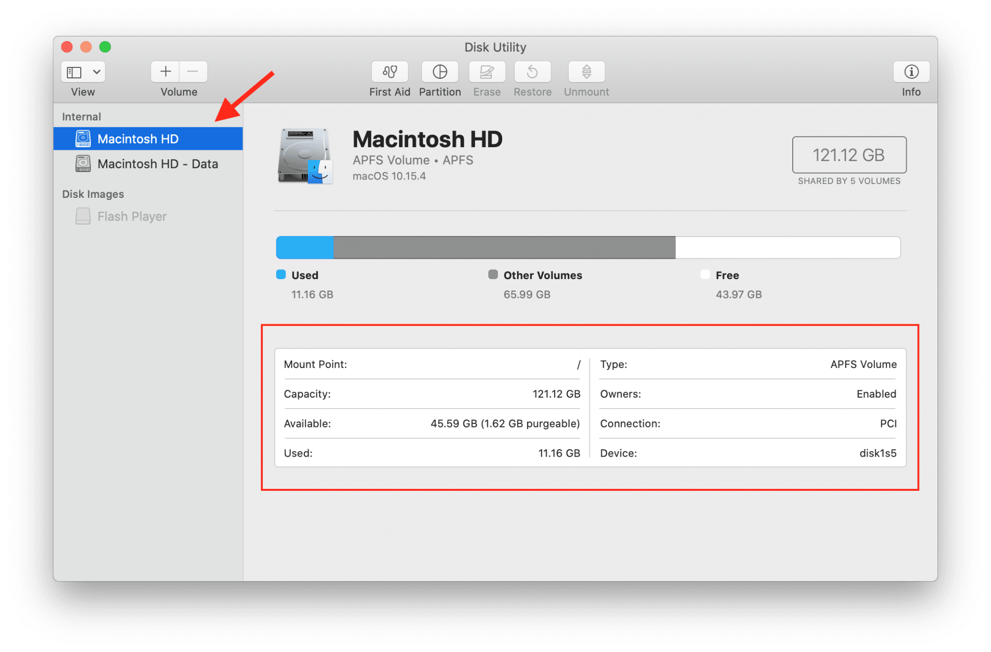 Macintosh HD section in Disk utility