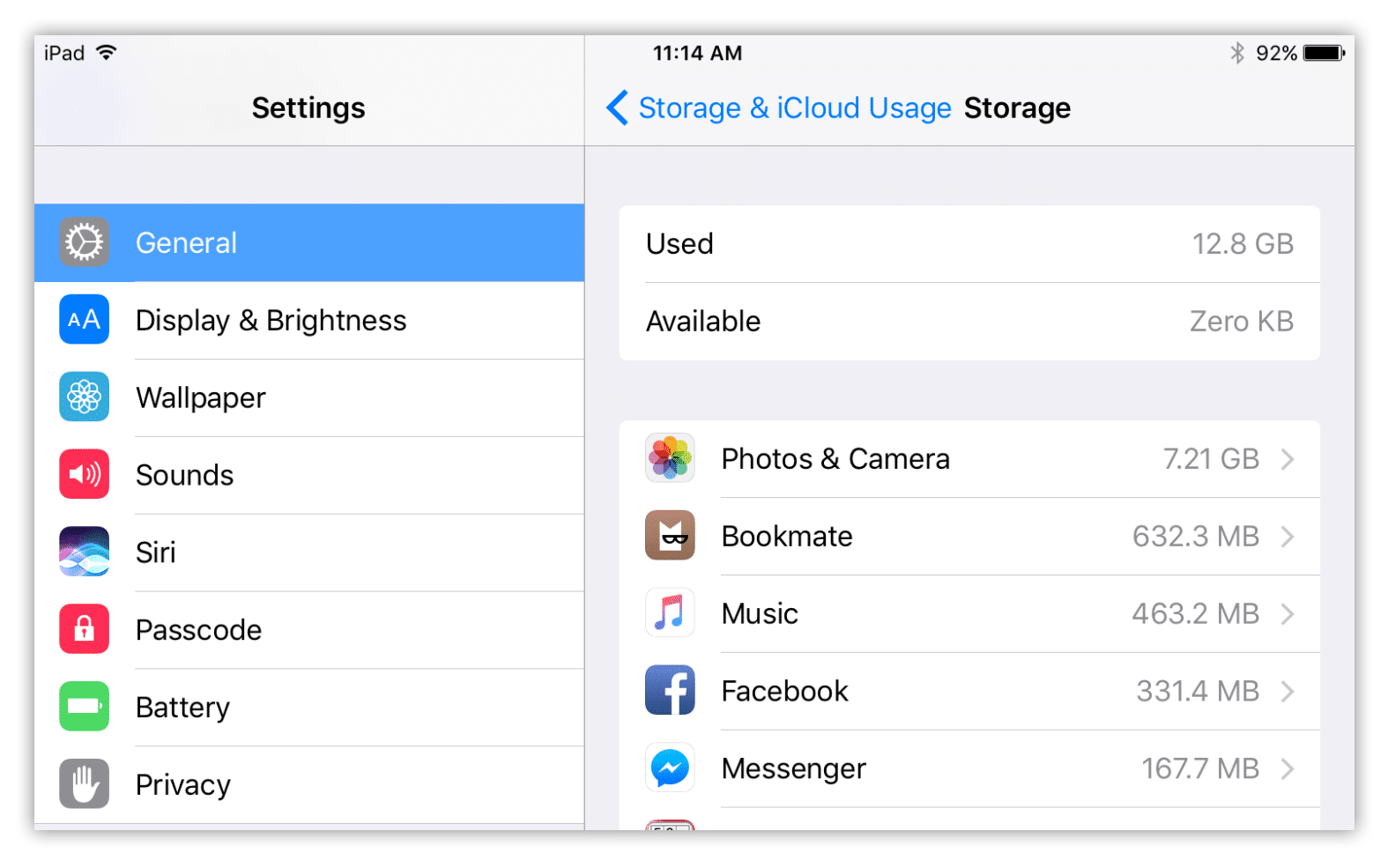 storage usage on iPad