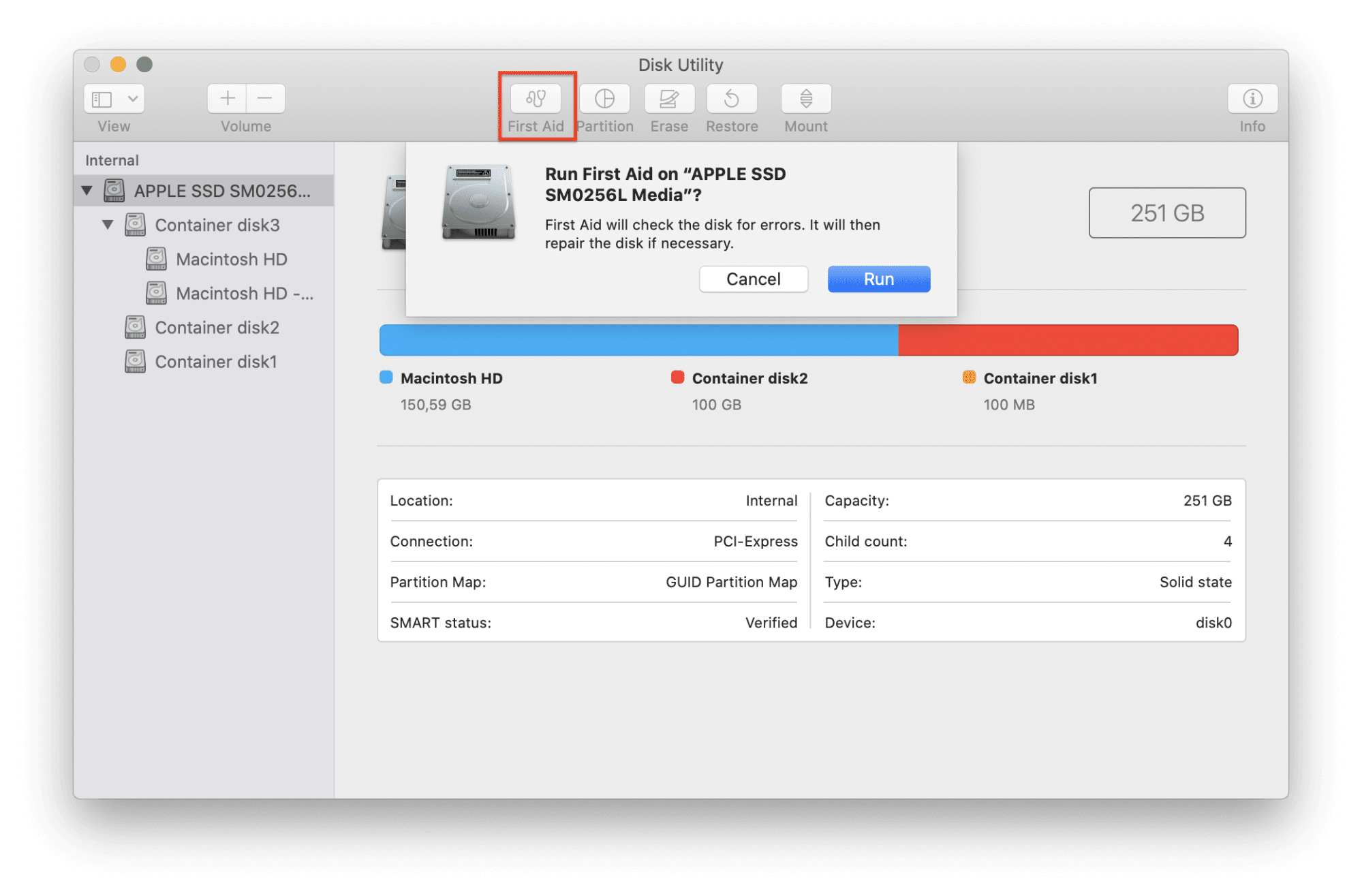 Disk Utility - Check disk for errors window