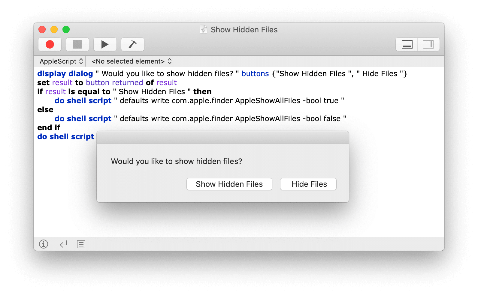 mac os sierra script for turning on invisible files